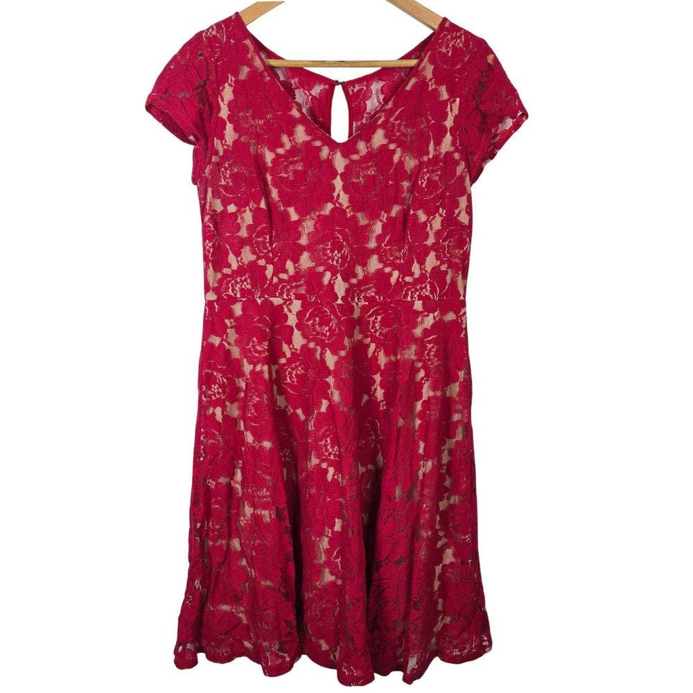 Taylor Red Lace Overlay Fit Flare Dress Keyhole Neck Back Zip Womens Size 10‎